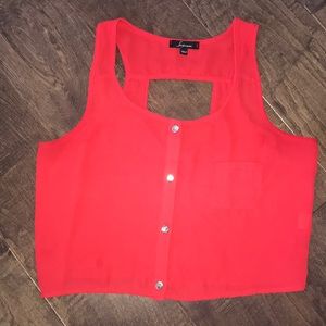 Red button down crop top